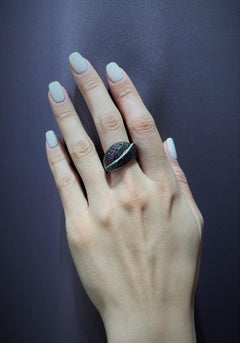 Rosior one-off Black and White Diamond and Ruby Cocktail Ring set in White Gold