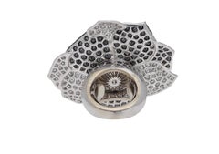 Black and White Diamond Australian Pearl 18 Kt. White Gold Cocktail Flower Ring