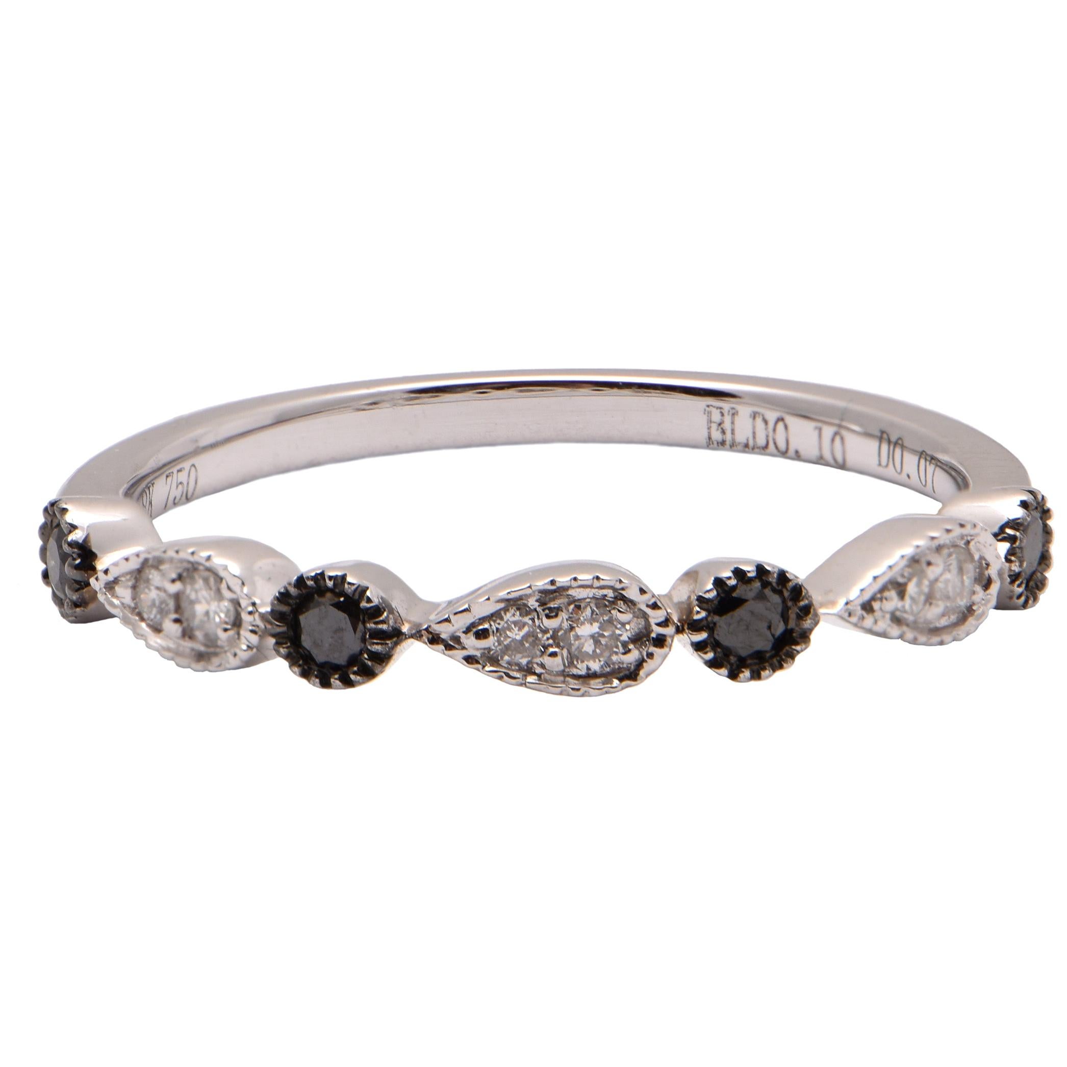 Black and White Diamond Band in 18 Carat White Gold For Sale