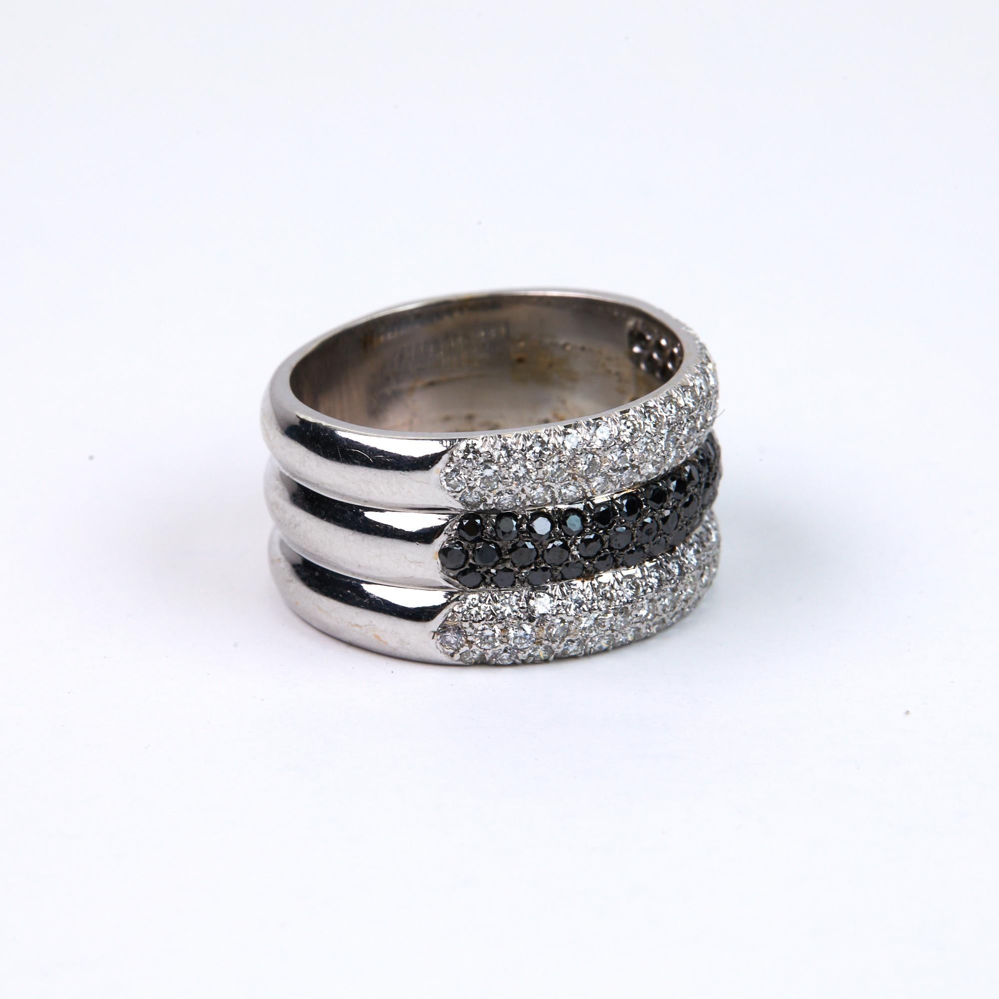 Contemporary Black and White Diamond Band Ring