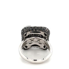 Black and White Diamond Cluster Ring in 18k White Gold with Starlit Night Theme