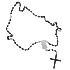 Black and White Diamond Cross Rosary Necklace