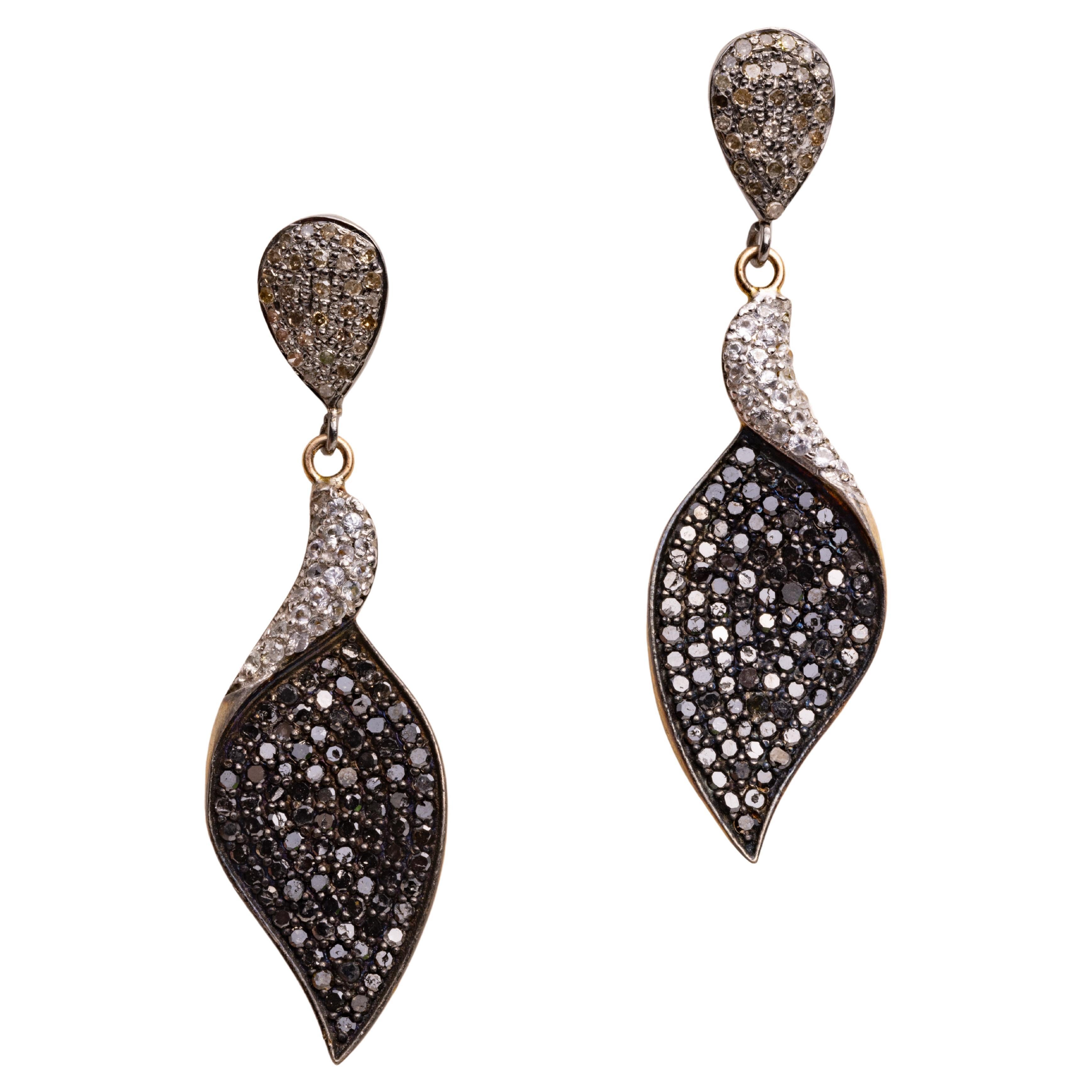 Black and White Diamond Dangle Drop Earrings For Sale