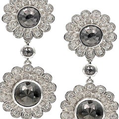 Black and White Diamond Deco Flower Drop Earrings with 20K White Gold
