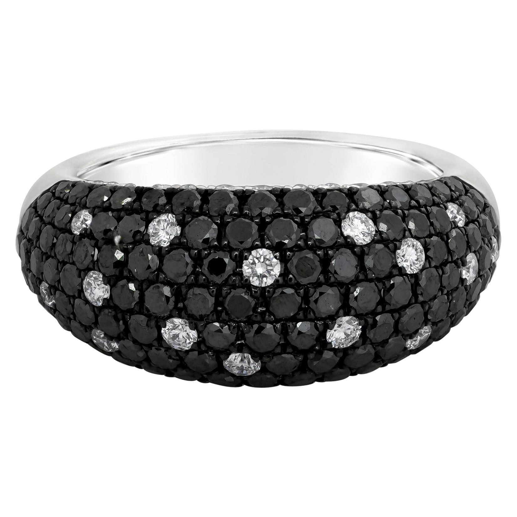 Roman Malakov Bague à la mode en forme de dôme avec diamants noirs et blancs ronds de 2,35 carats au total