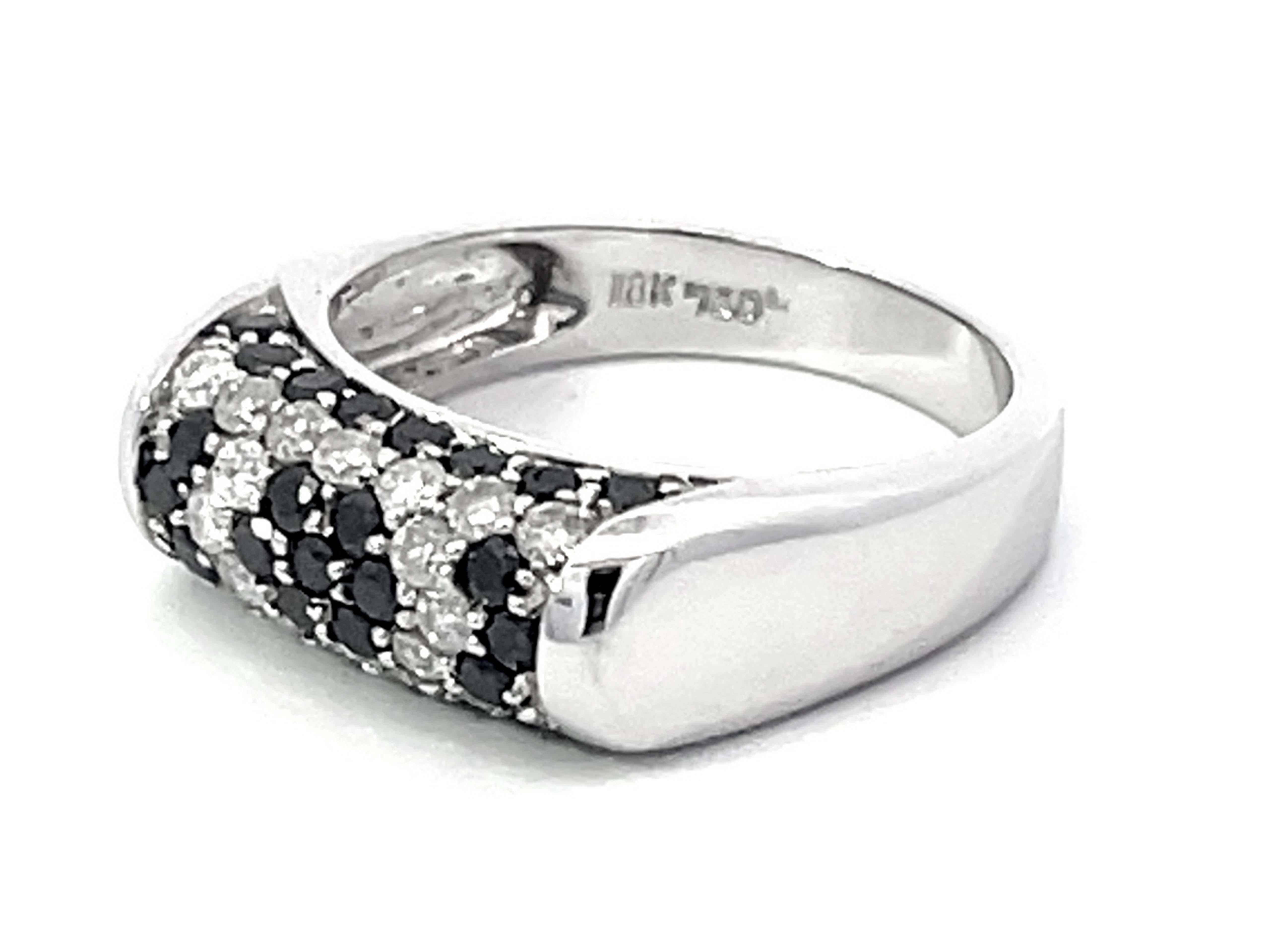 Brilliant Cut Black and White Diamond Dome Ring in 18k White Gold For Sale