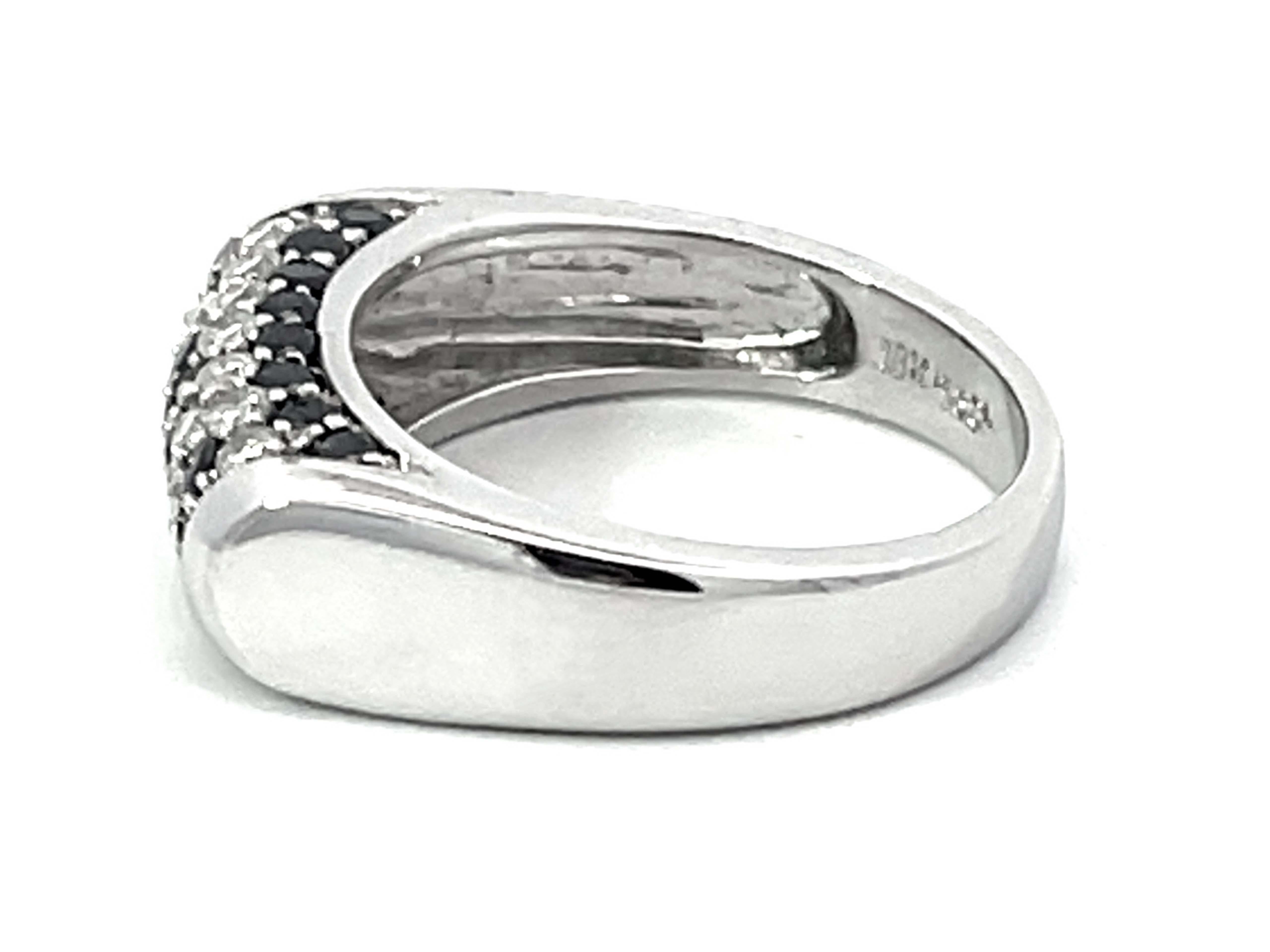 Women's or Men's Black and White Diamond Dome Ring in 18k White Gold For Sale