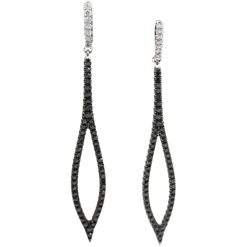 Black and White Diamond Drop Earrings 18 carat White Gold For Sale