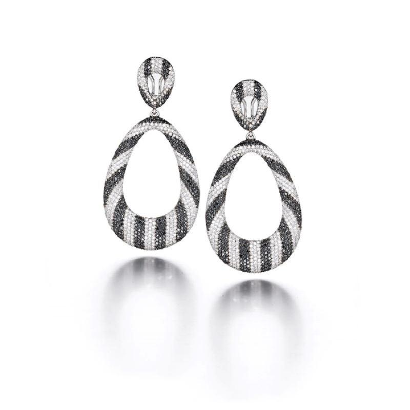 Round Cut Black and White Diamond Drop Earrings