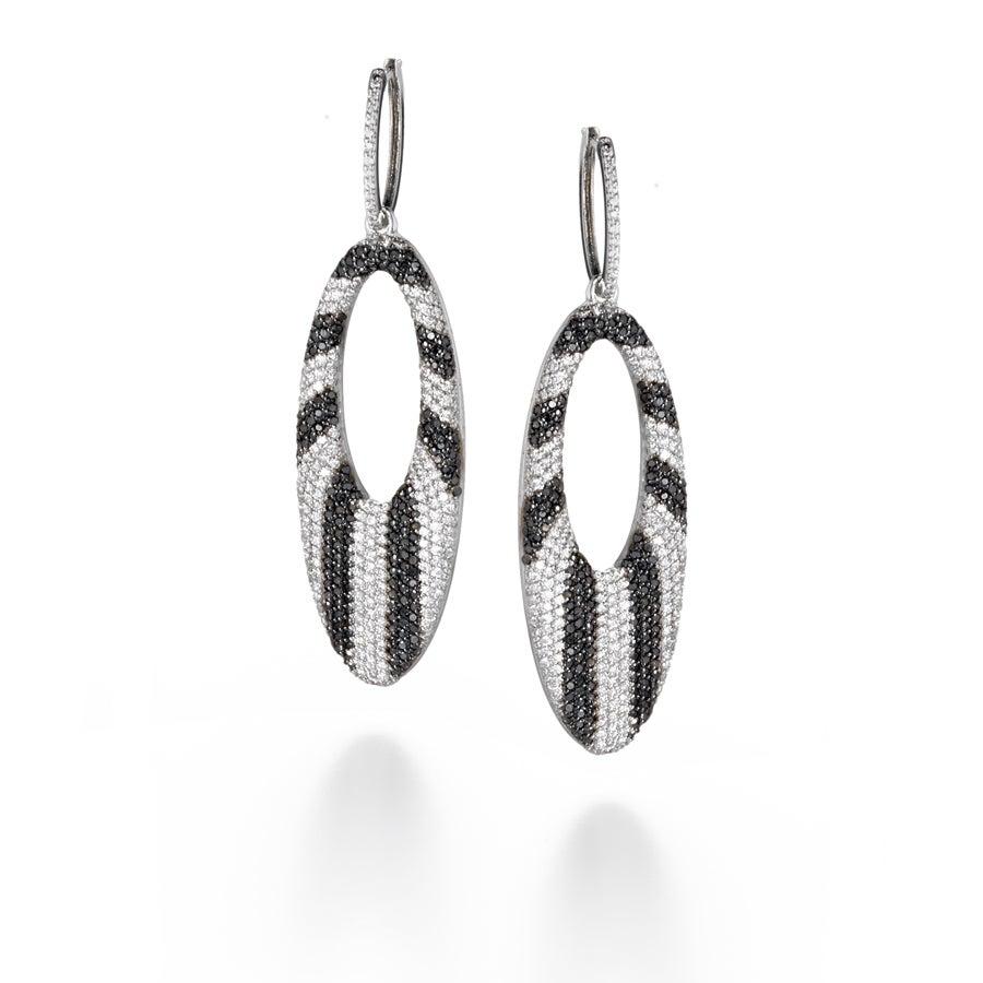 Round Cut Auction - Black and White Diamond Drop Earrings