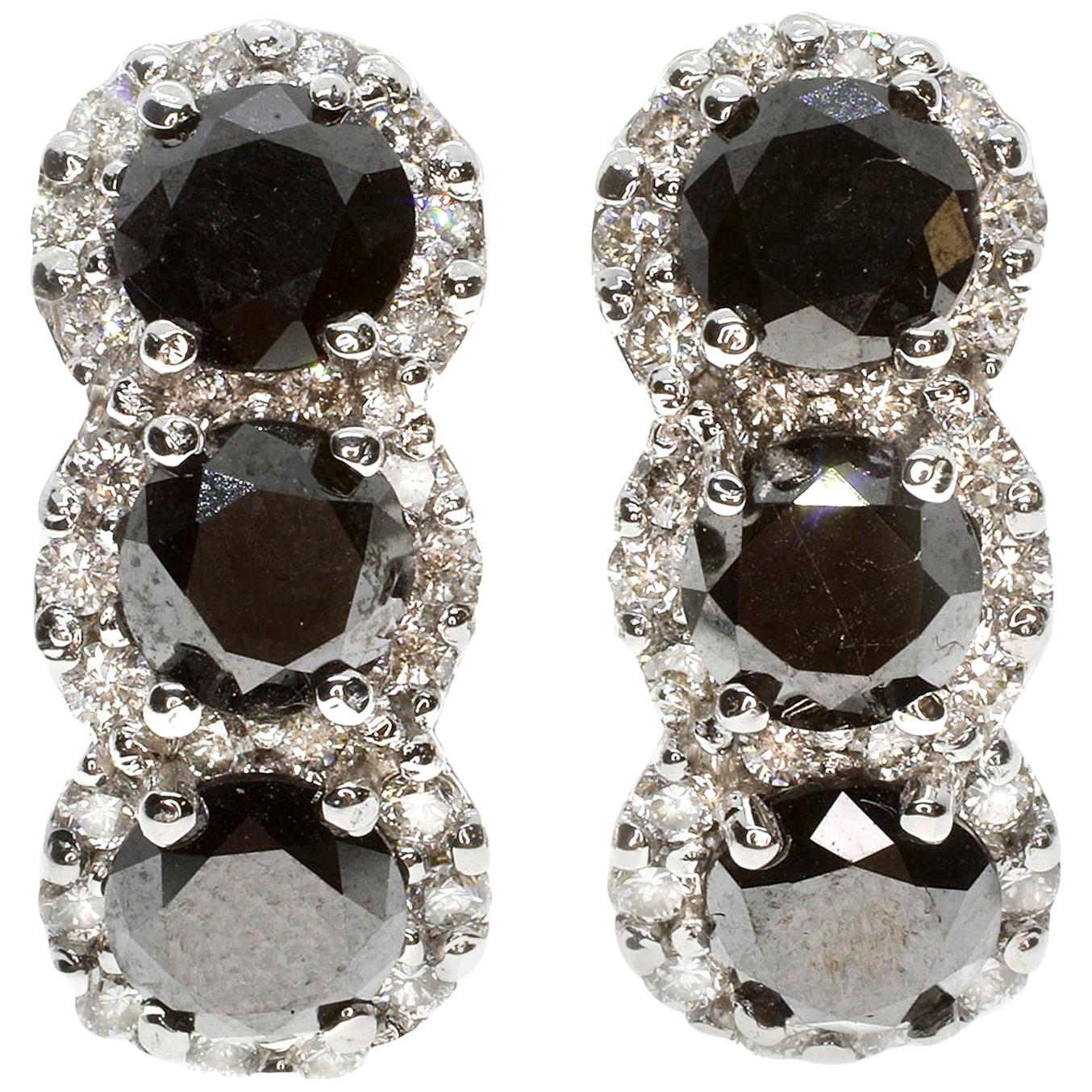 Contemporary 18 Karat White Gold with Black and White Diamond Earrings