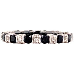 Black and White Diamond Eternity Band Ring 14 Karat White Gold