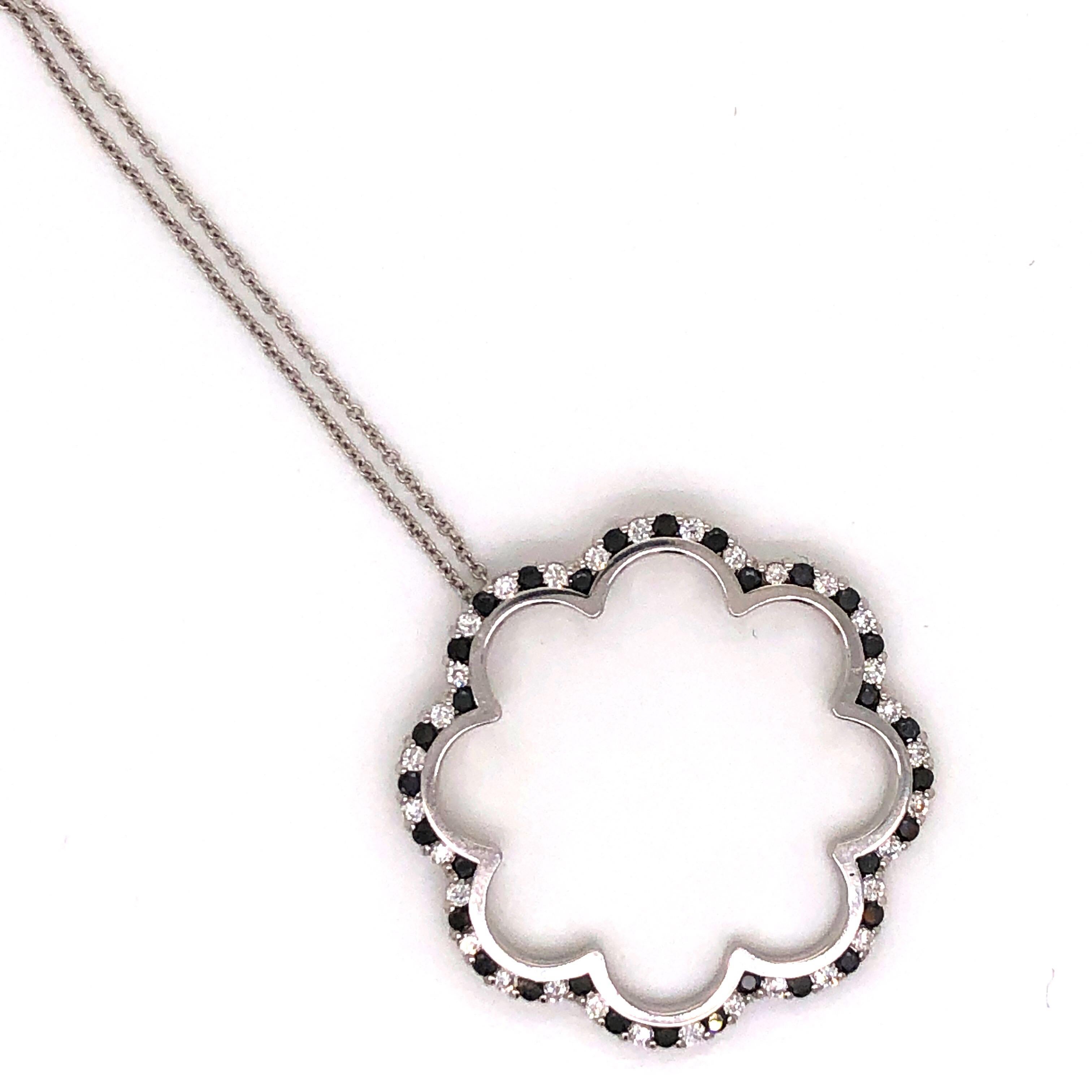 Round Cut Black and White Diamond Flower Necklace