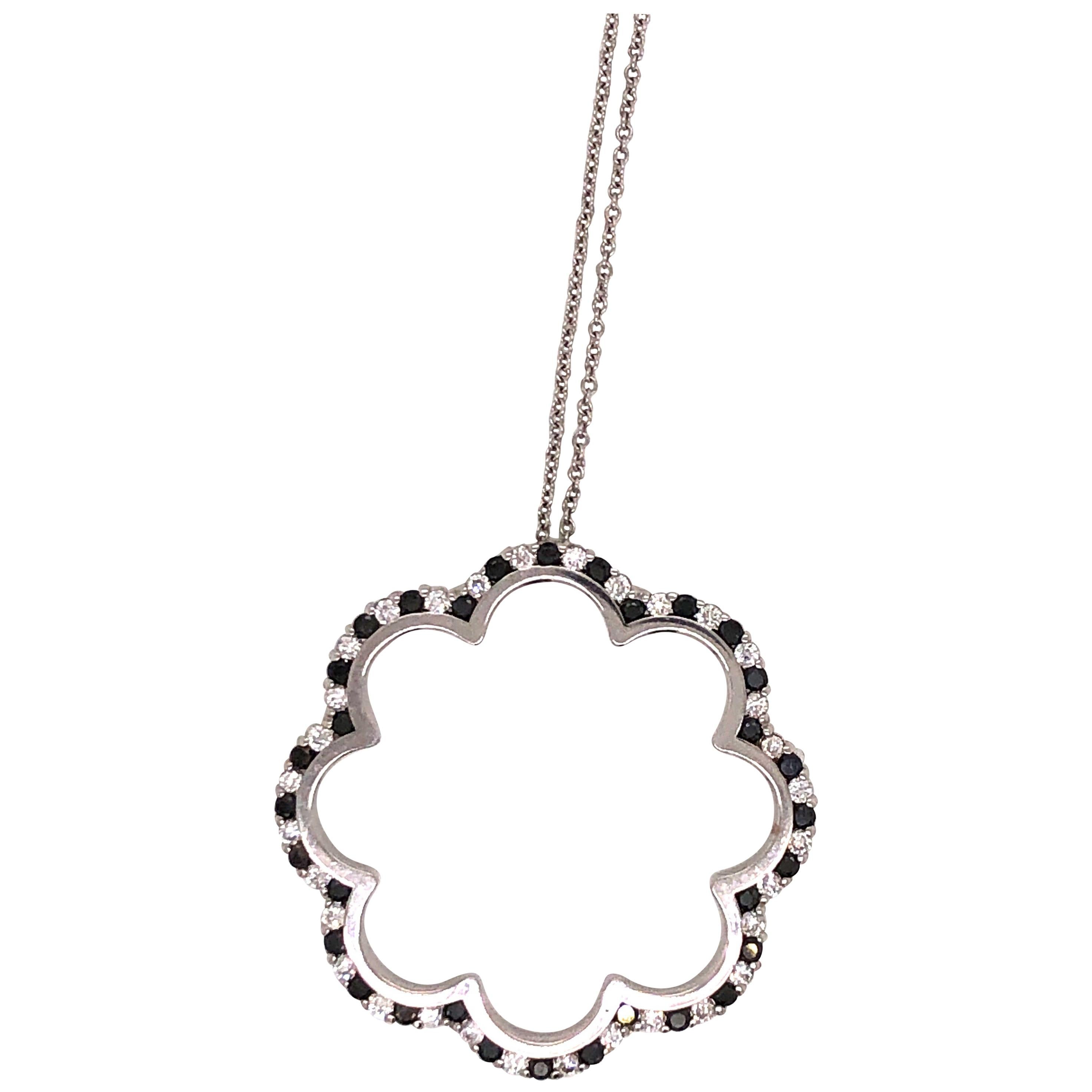 Black and White Diamond Flower Necklace