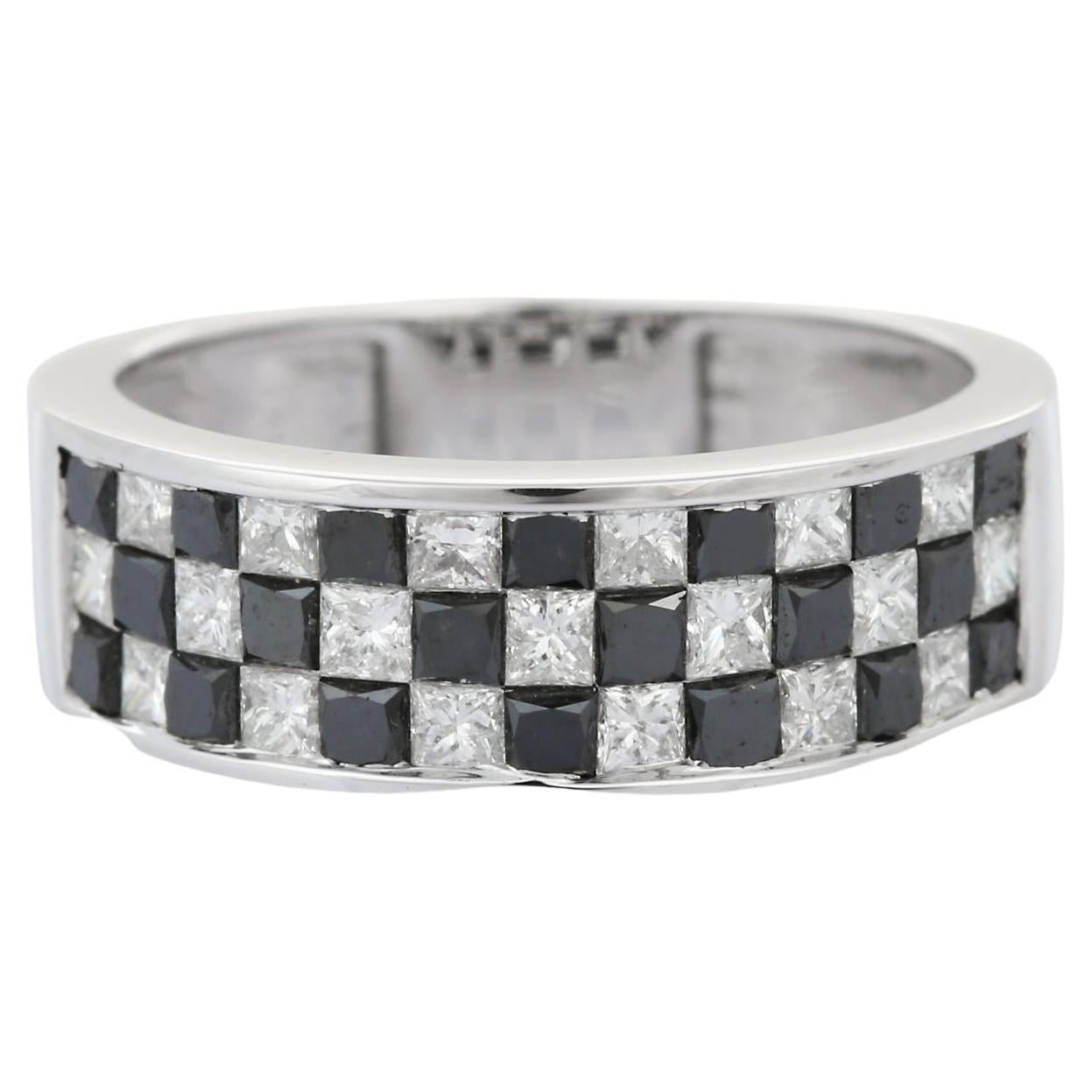 For Sale:  Art Deco Black White Diamond Band Ring in 18 Karat White Gold