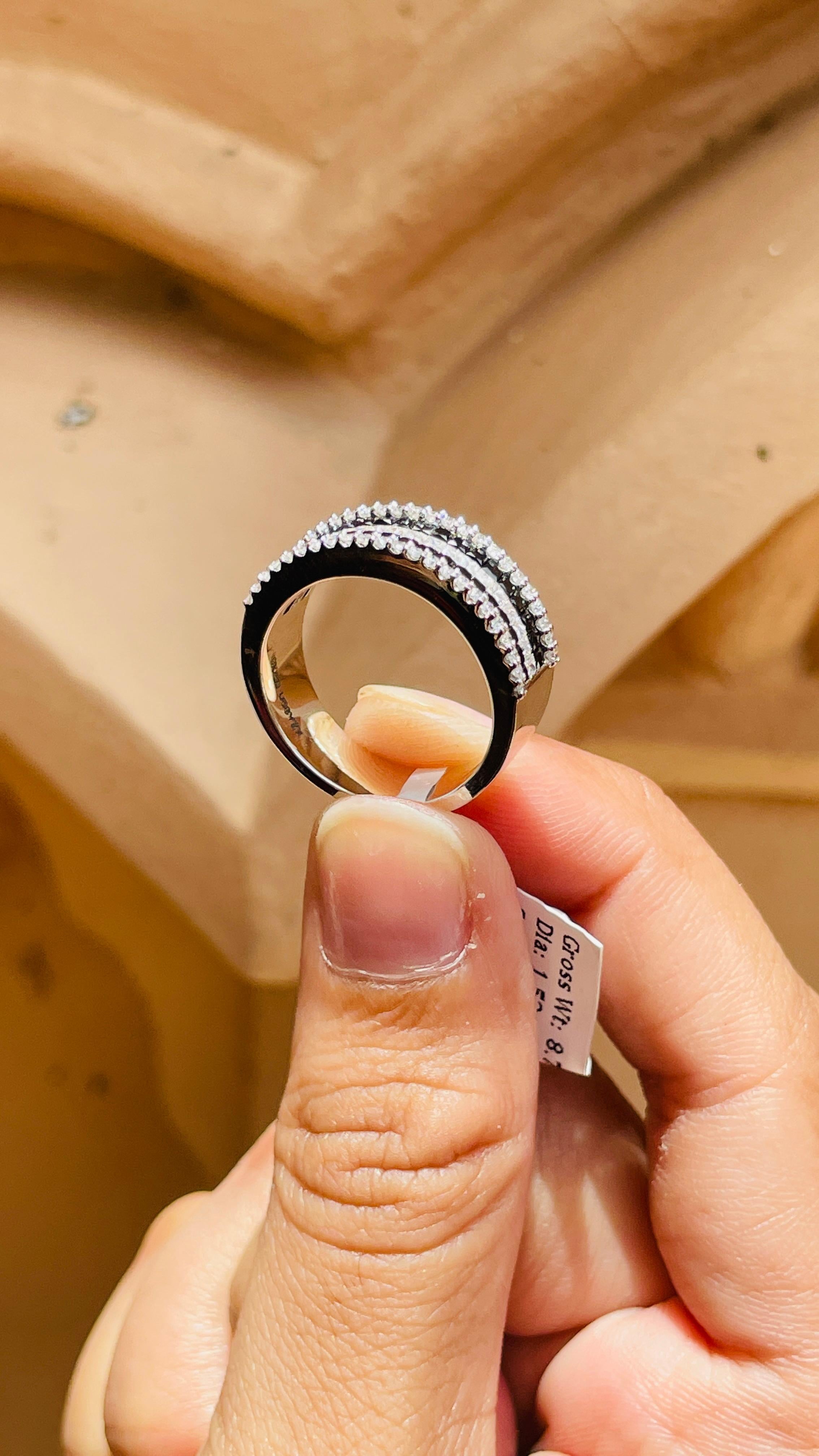 For Sale:  Half Eternity Black White Diamond Band Ring in 18k Solid White Gold 12