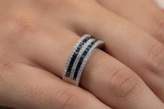Half Eternity Black & White Diamond Band Ring in 18k Solid White Gold