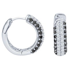 Black and White Diamond Hoop Earrings in 14KT White Gold