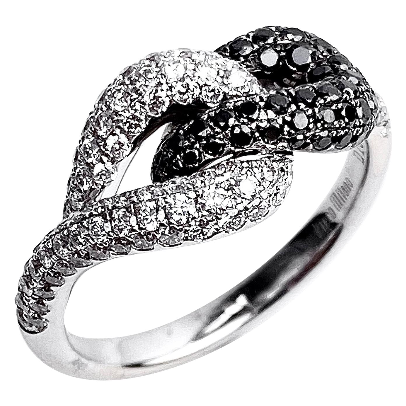 Black and White Diamond Knot Ring For Sale