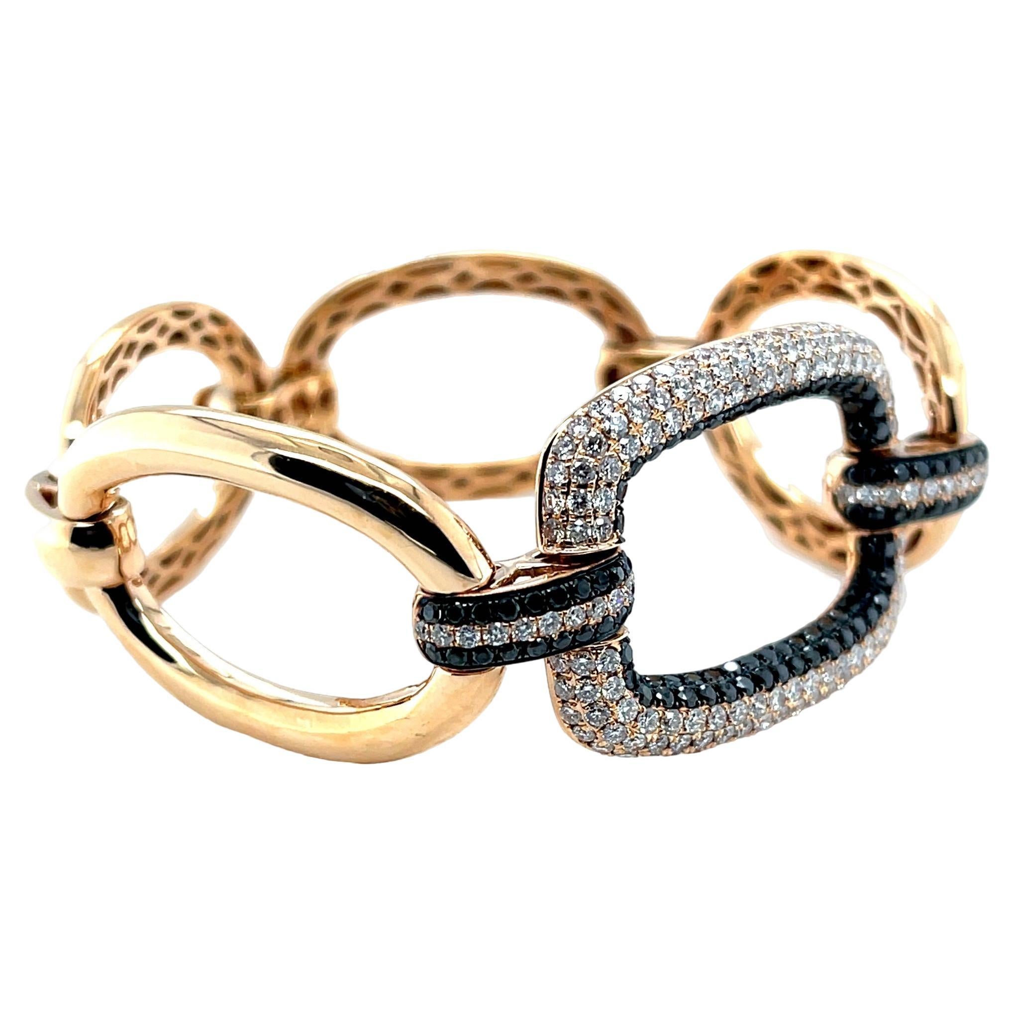 Bracciale A Link con diamanti bianchi e neri in oro rosa, 3,52 carati totali