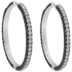 Roman Malakov 3.90 Carats Total Black and White Diamond Micro-Pavé Hoop Earrings