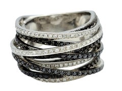 Black and White Pavé Diamond Multi-Row Layered Band Ring in 14 Karat White Gold
