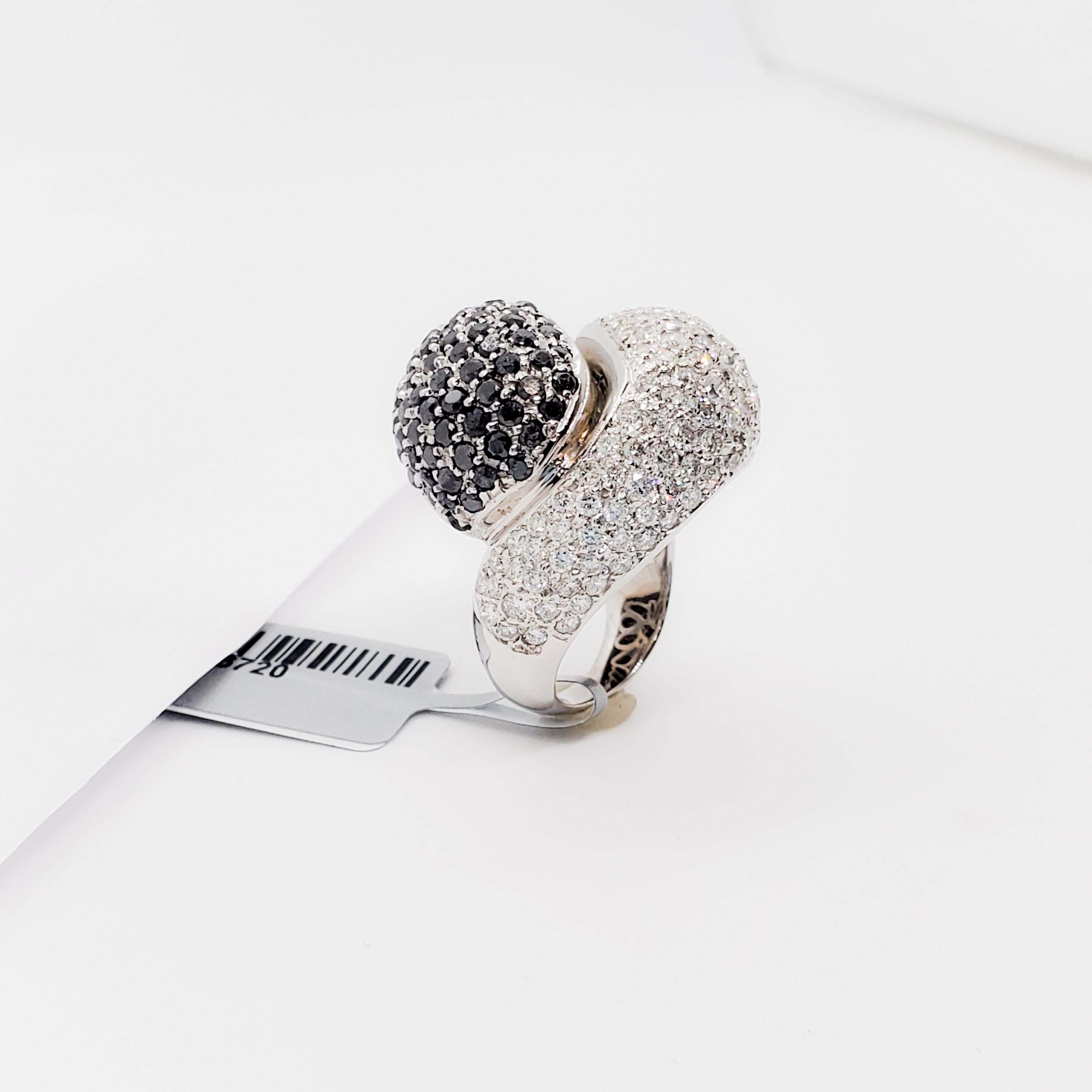 Black and White Diamond Pave Bypass Ring in 18 Karat White Gold 1