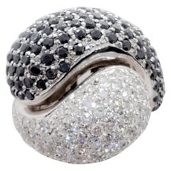 Black and White Diamond Pave Bypass Ring in 18 Karat White Gold