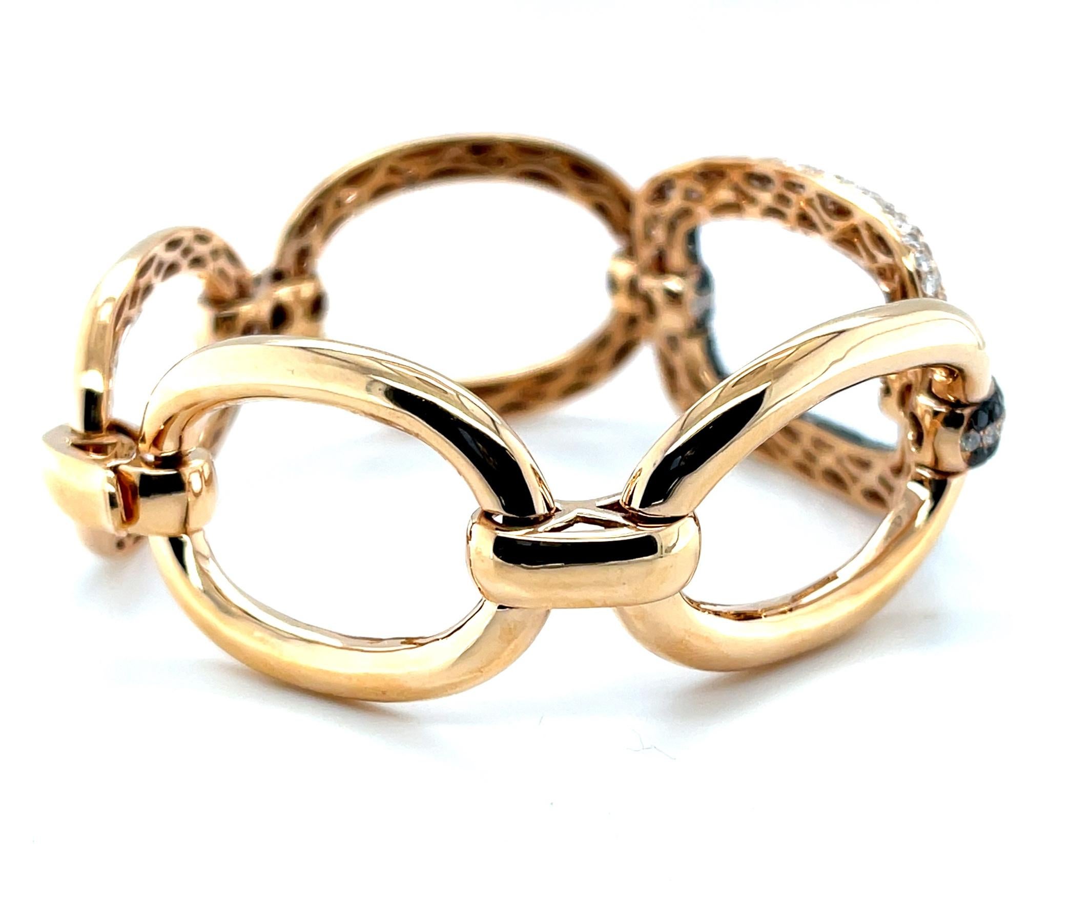 Black and White Diamond Link Bracelet in Rose Gold, 3.52 Carat Total For Sale 1