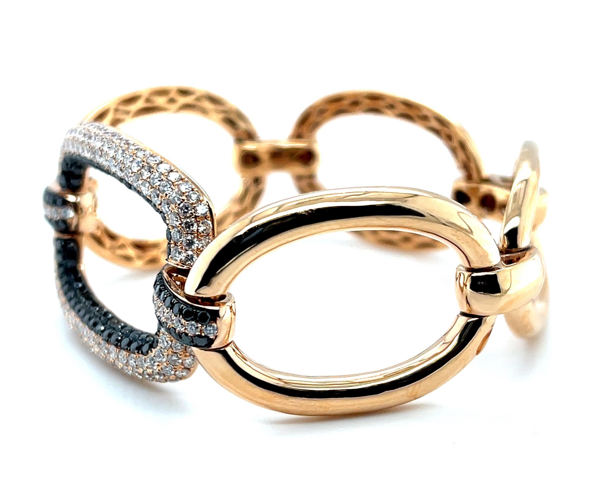 Black and White Diamond Link Bracelet in Rose Gold, 3.52 Carat Total For Sale 2