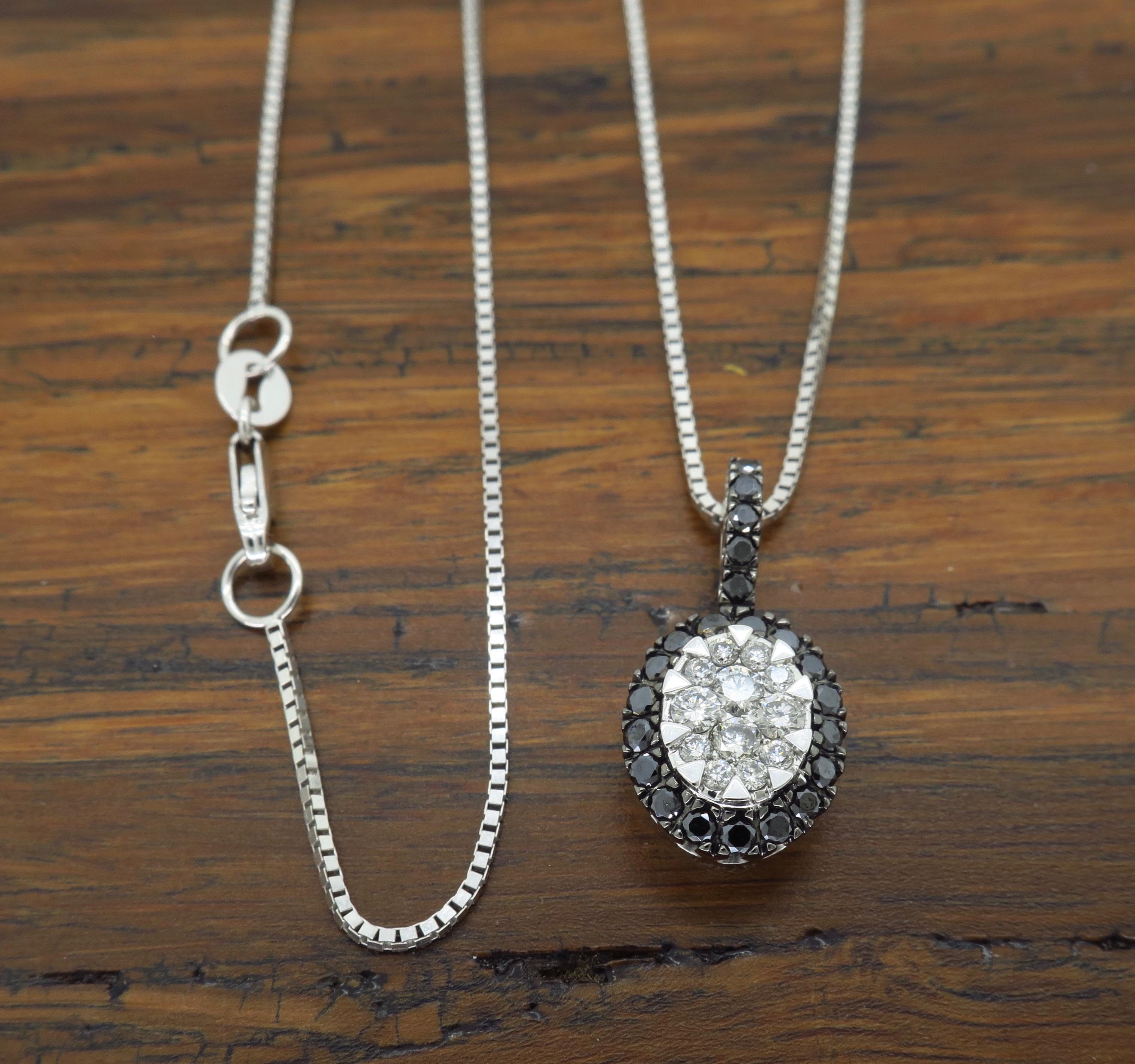 Black and White Diamond Pendant Necklace  In New Condition In Webster, NY
