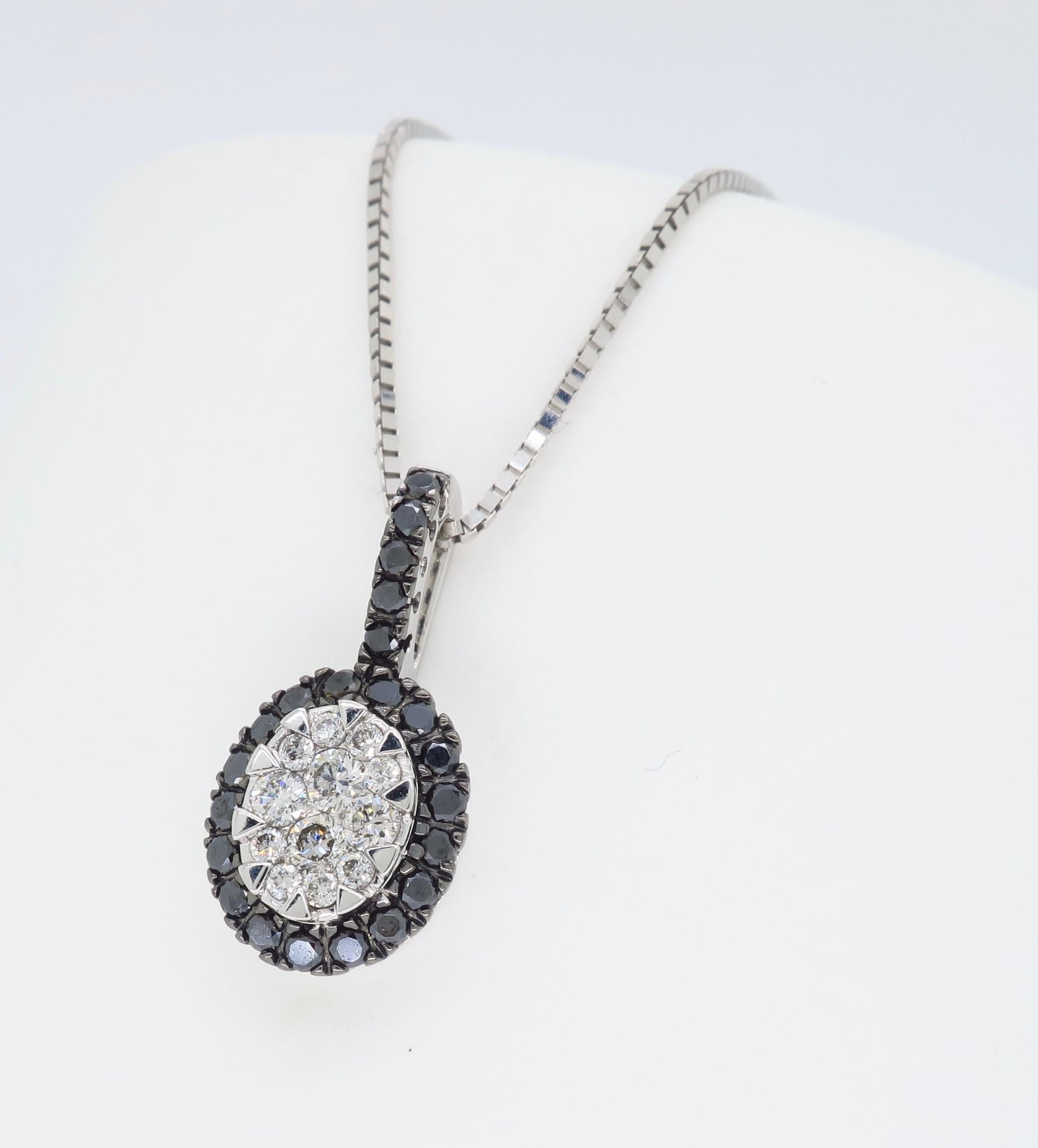 Women's or Men's Black and White Diamond Pendant Necklace 