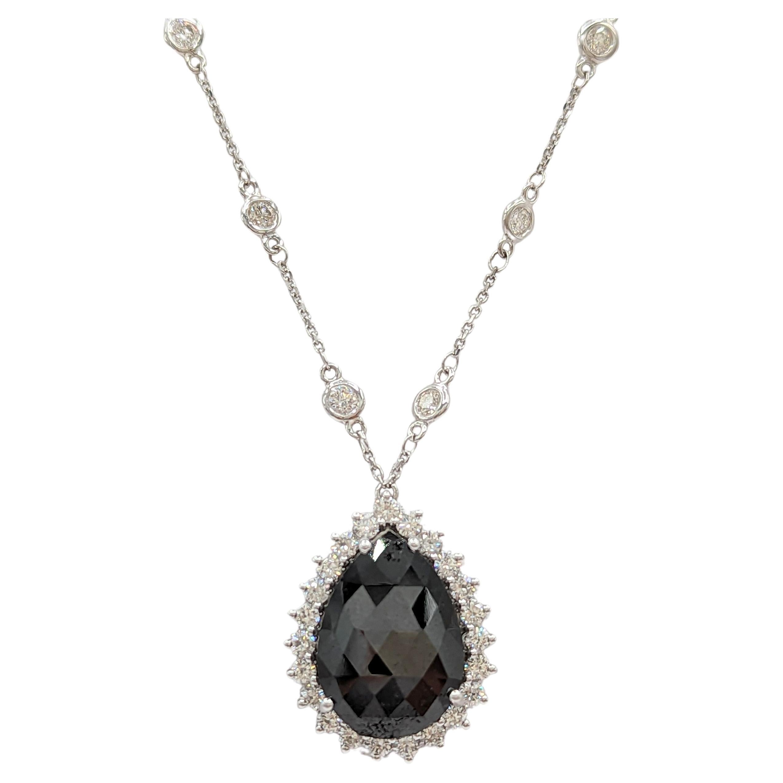 Black and White Diamond Pendant Necklace in 14K White Gold