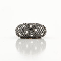 Estate 18K Rose Gold Dome Ring with 9.10ct Black and White Diamonds