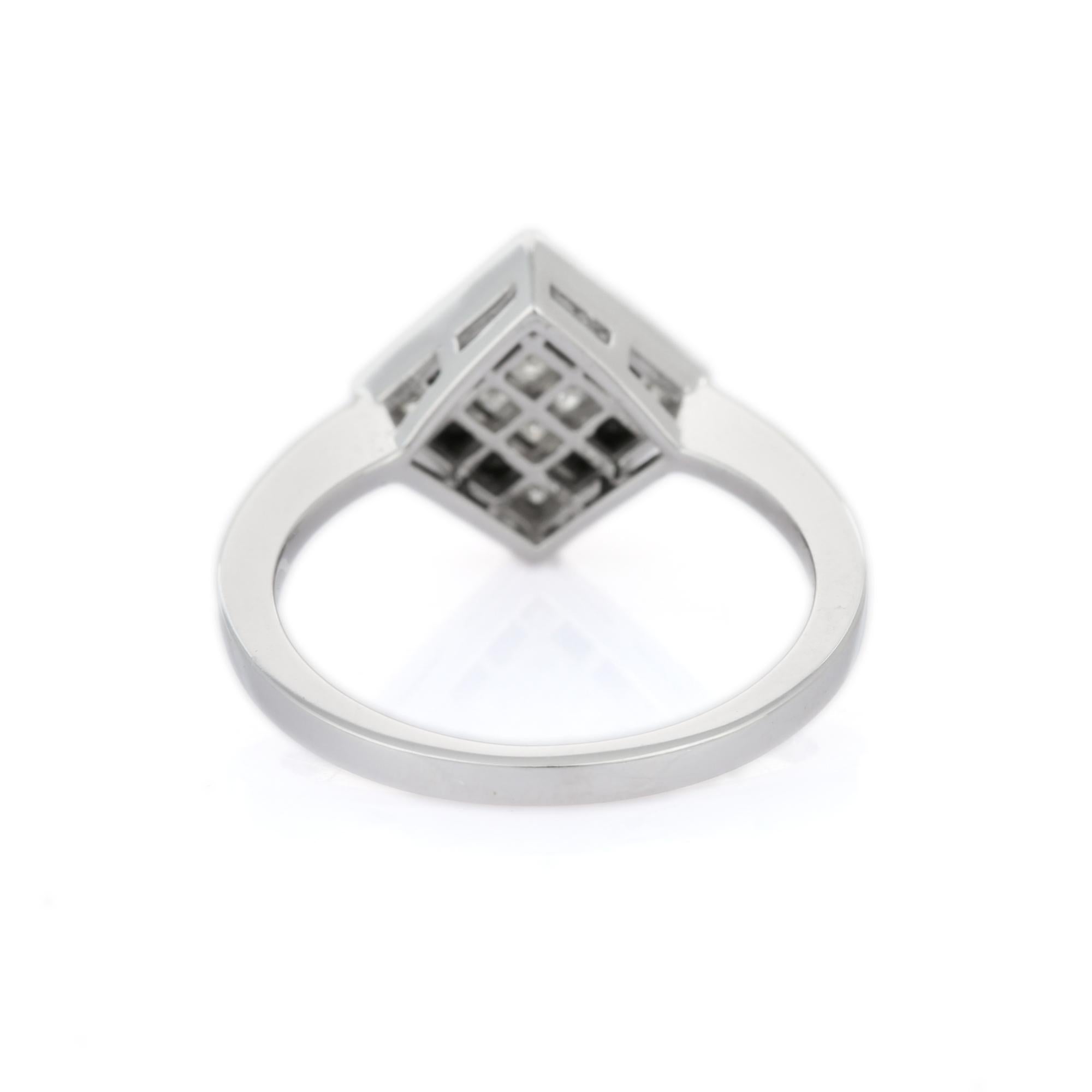 For Sale:  Art Deco Style Black White Diamond Square Ring in 18 Karat White Gold 5