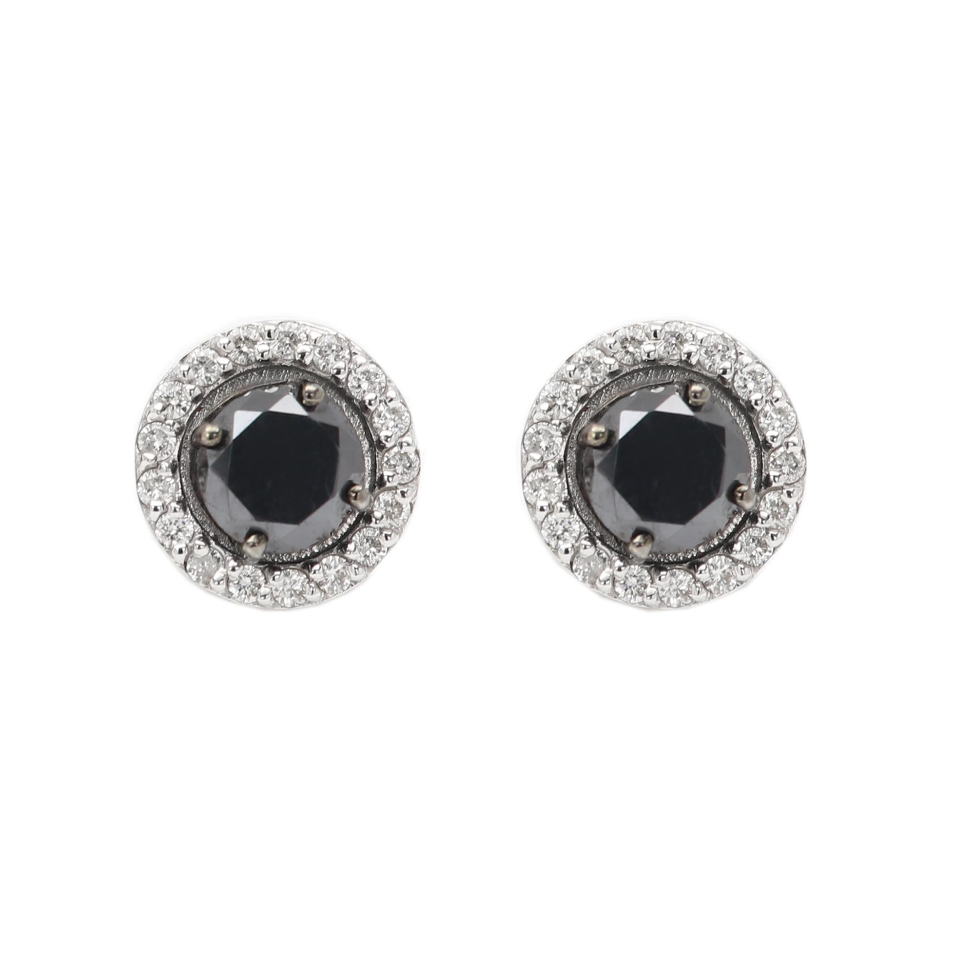 Orecchini con diamante bianco e nero a 18 carati con montatura rimovibile in vendita 3