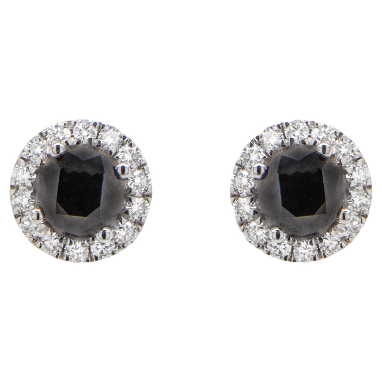 Black and White Diamond Stud Earrings 3.30 Carats Total 18k White Gold For Sale