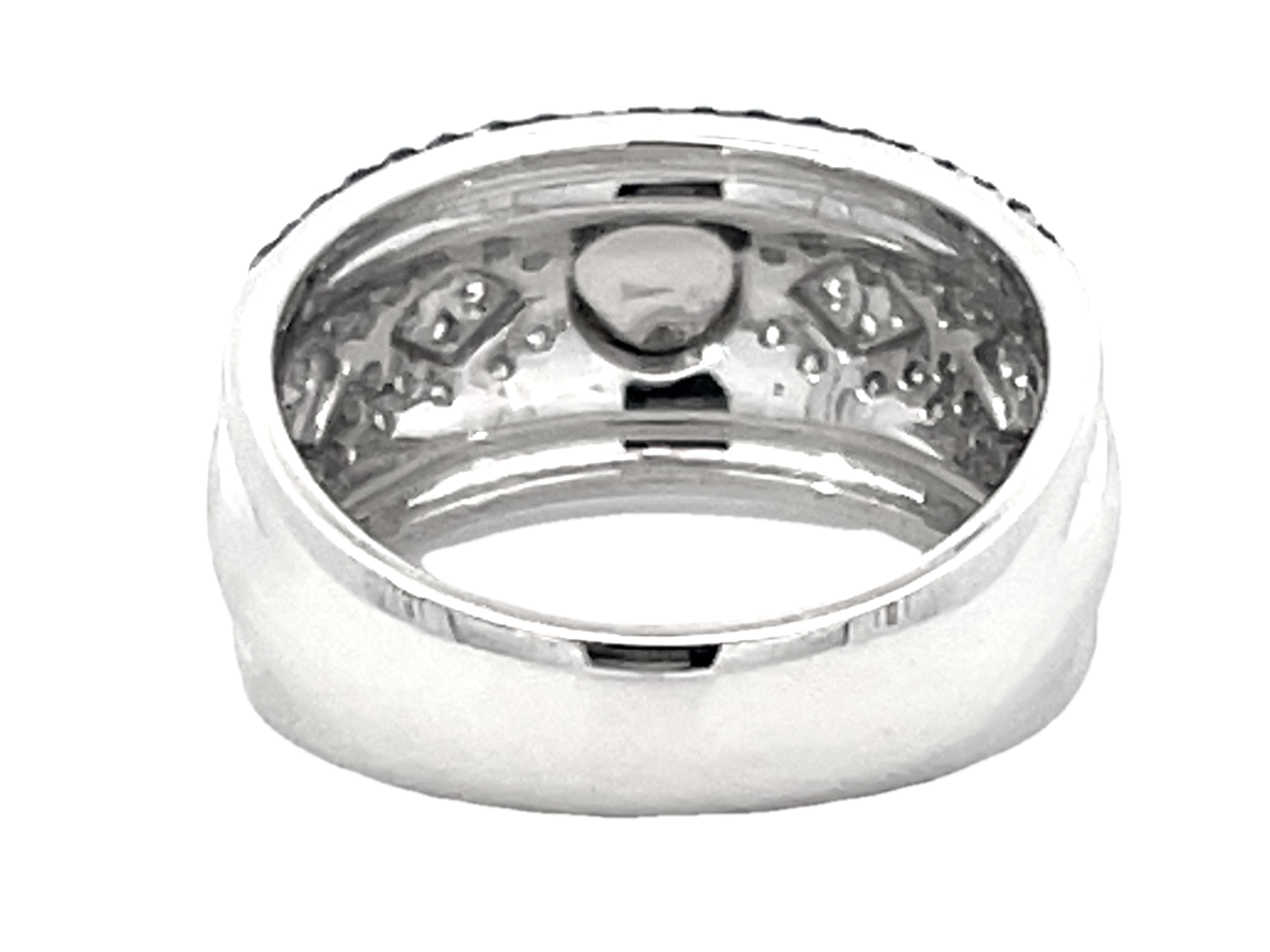 Black and White Diamond Wide Band Ring 18k White Gold For Sale 1