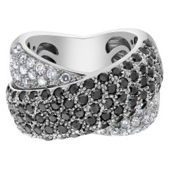 Black and White Diamond X Kiss Ring in 14k White Gold over 1.5 Cts