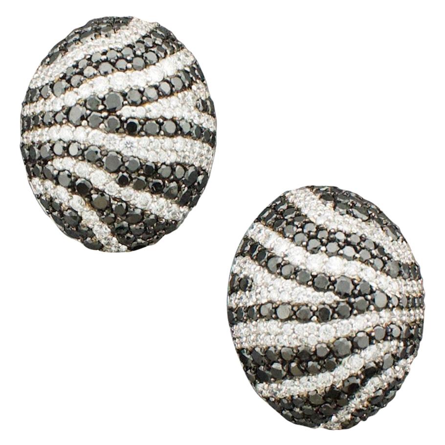 Black and White Diamond "Zebra" Earrings in 18 Karat White Gold For Sale