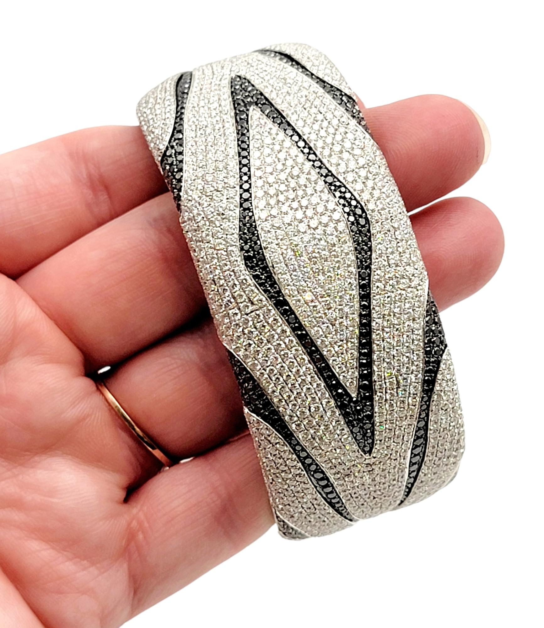 13.00 Carats Black and White Diamond Zebra Wide Cuff Hinged Bangle Cuff Bracelet 4