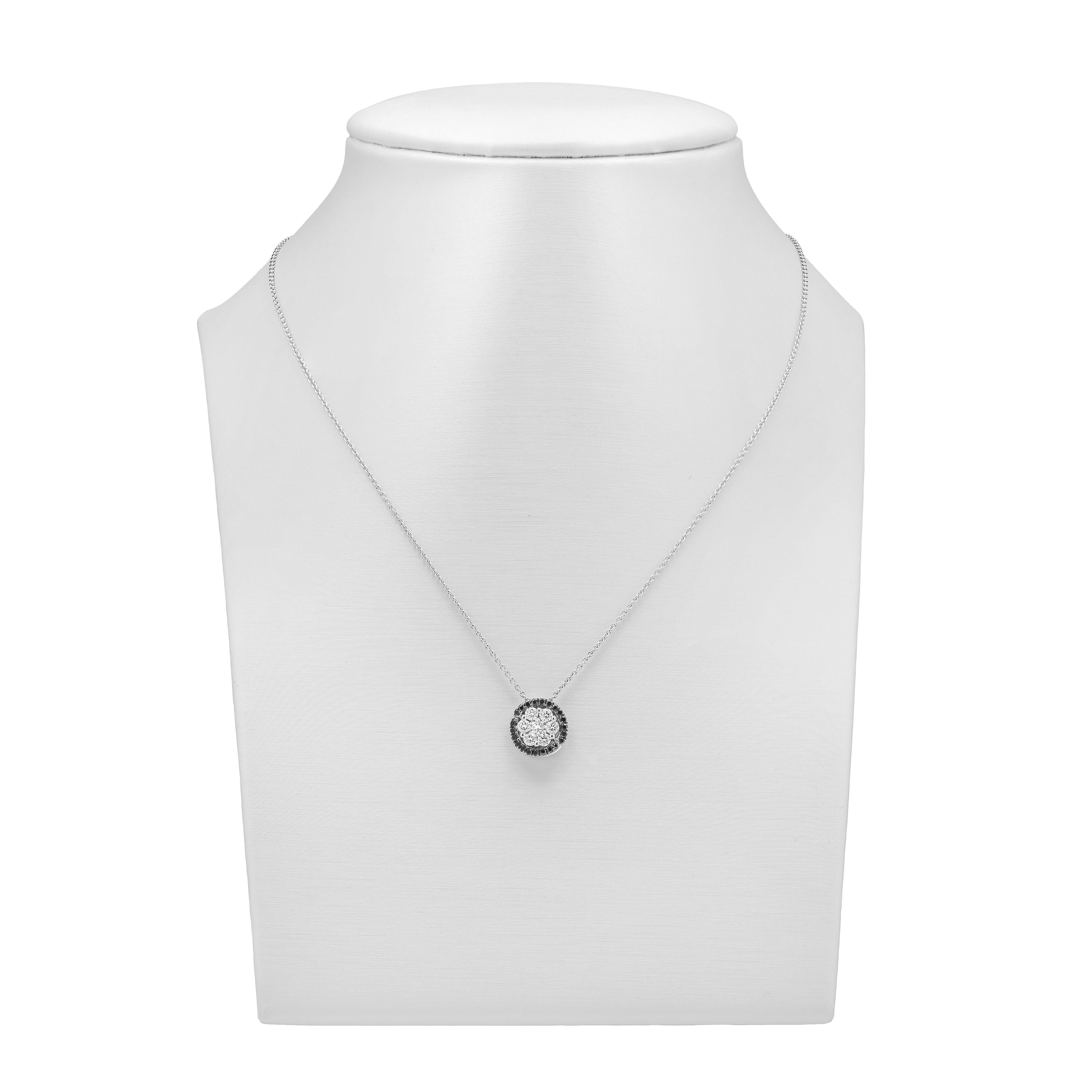 Contemporary Black and White Diamonds, 18k White Gold Round Pendant Necklace For Sale