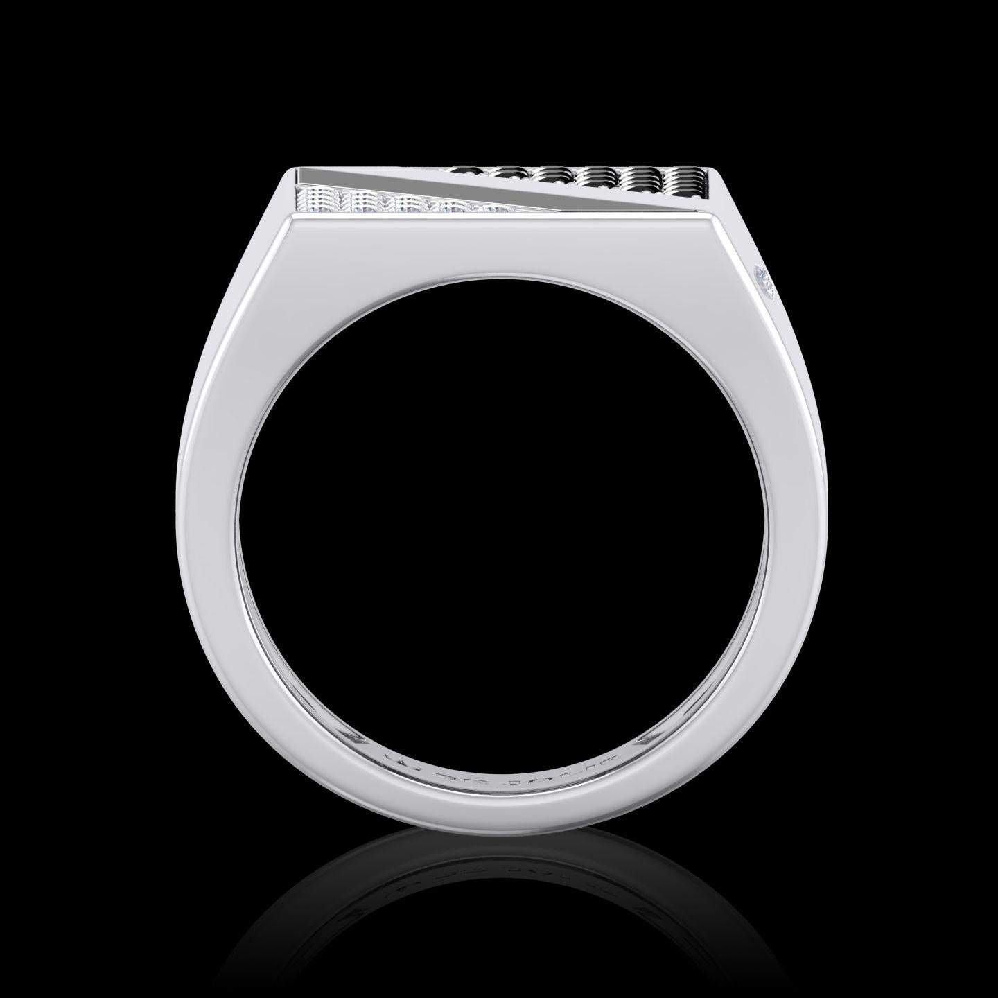 Round Cut Black and White Diamonds Men's Ring For Sale
