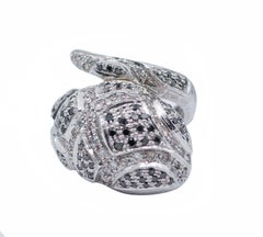 Black and White Diamonds, 14 Karat White Gold Snake Ring