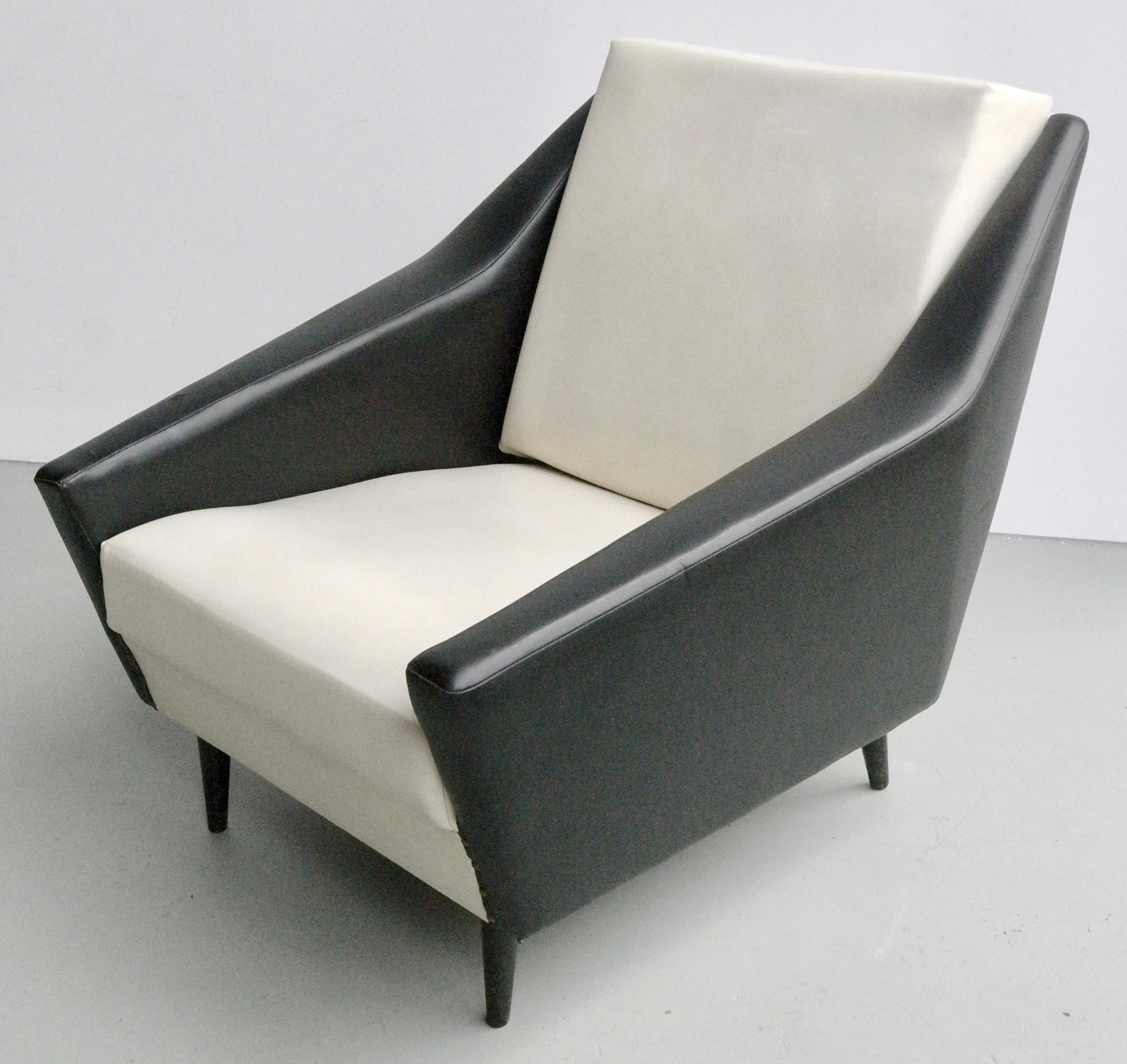 Mid-Century Modern Black and White Distex Style Lounge Chair, Italy, 1950s