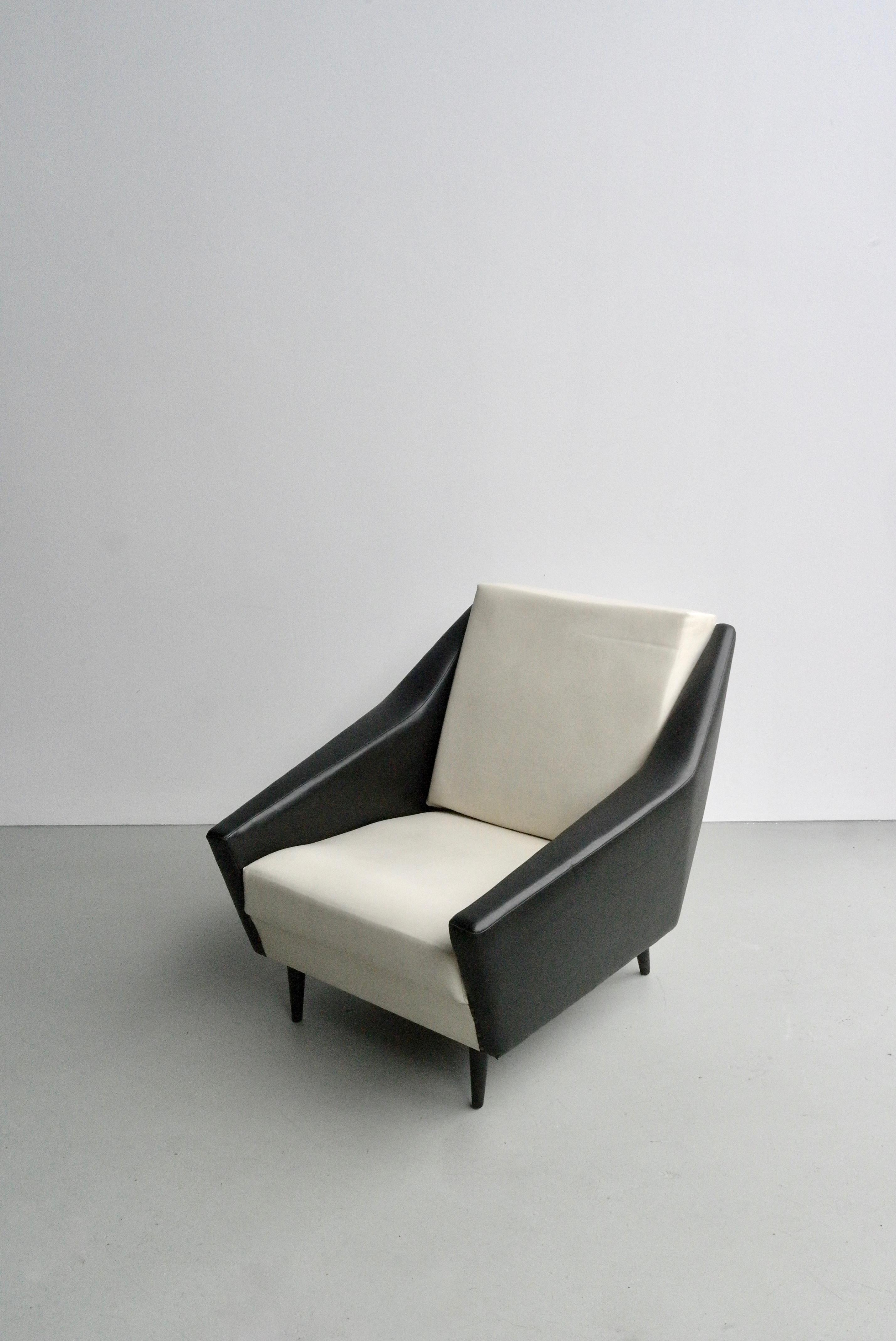 Wood Black and White Distex Style Lounge Chair, Italy, 1950s