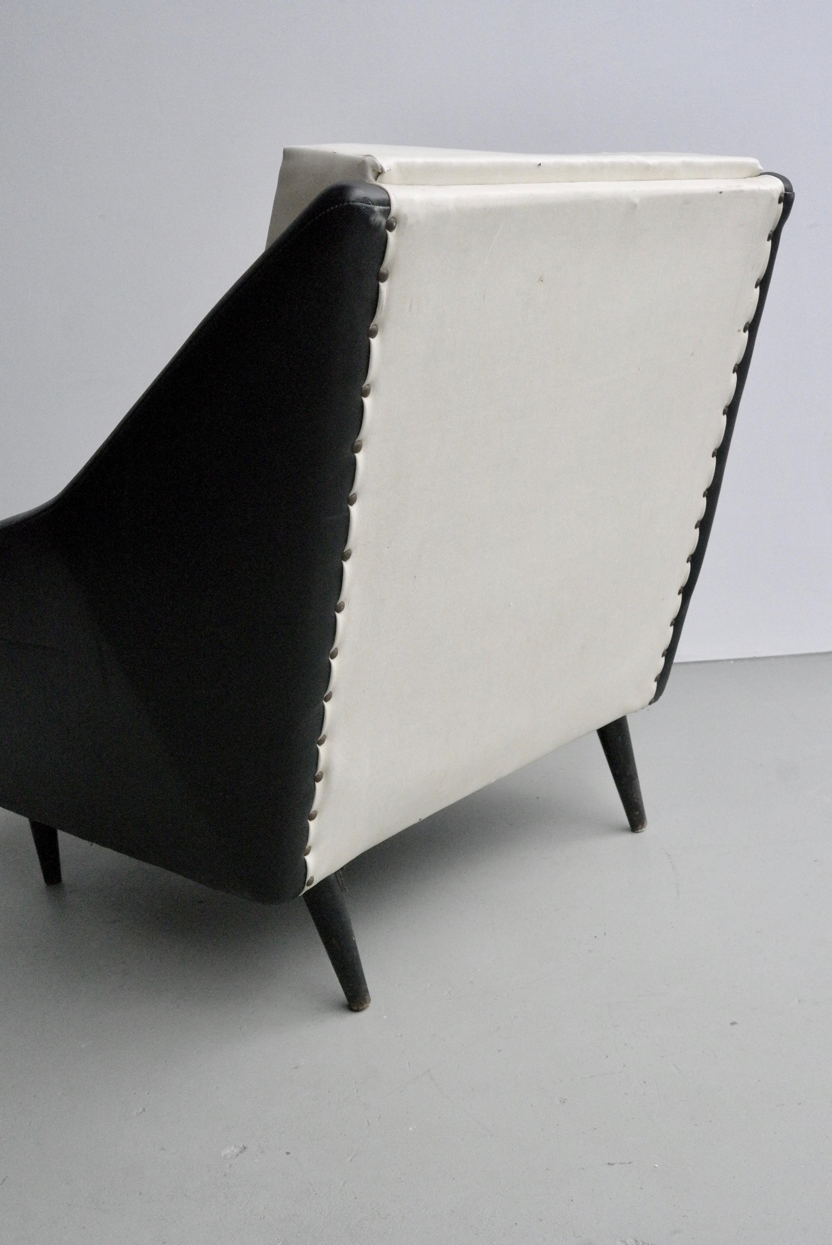 Black and White Distex Style Lounge Chair, Italy, 1950s 1