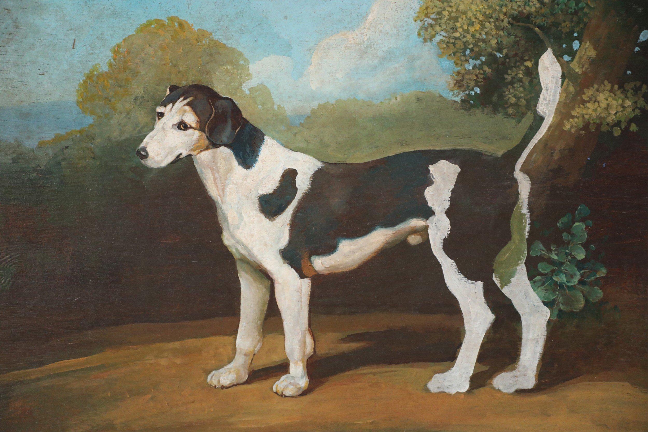 Américain Peinture de portrait de chien en noir et blanc sur bois en vente