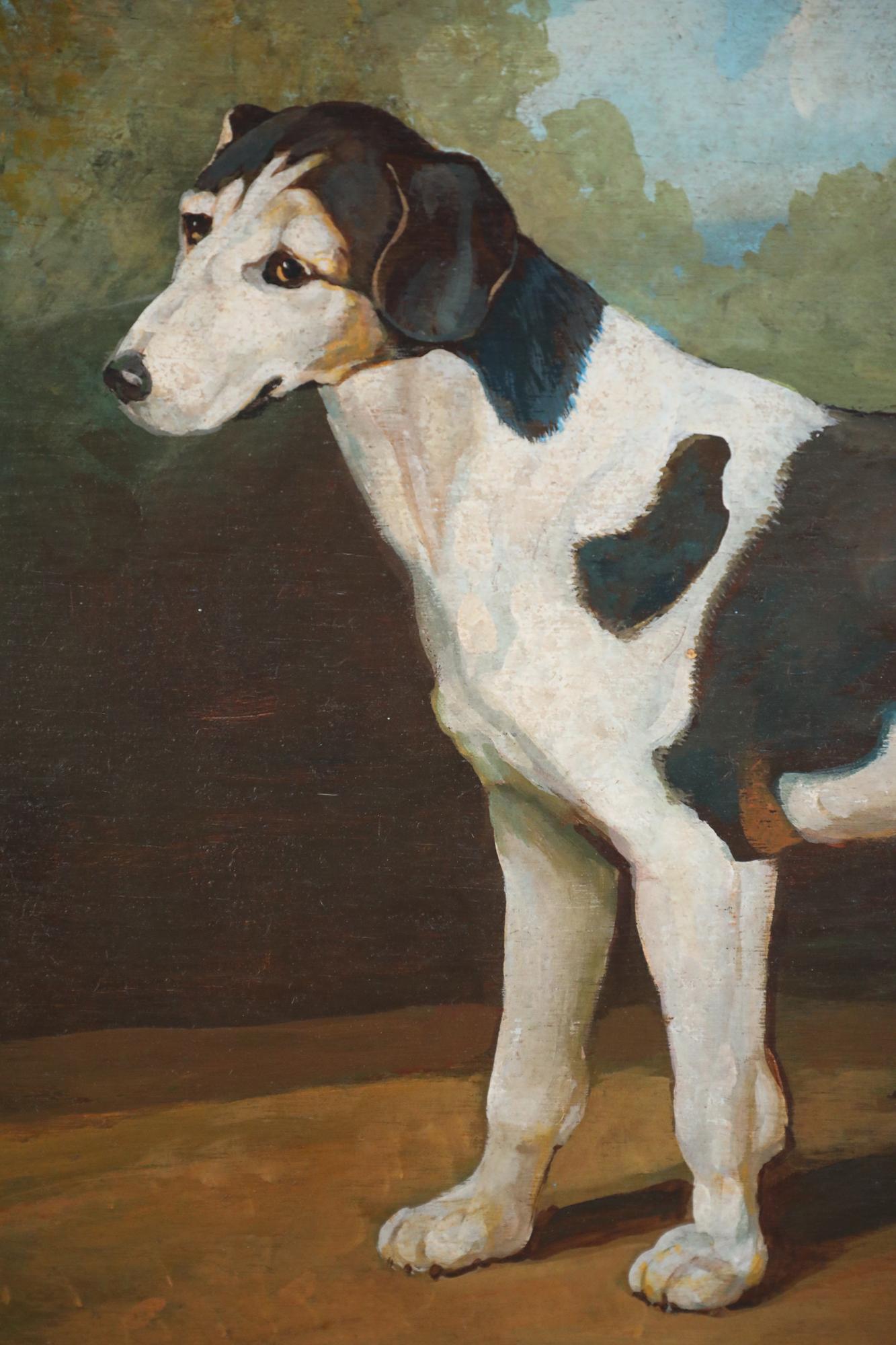 Pintura Retrato de Perro en Blanco y Negro sobre Madera Estadounidense en venta