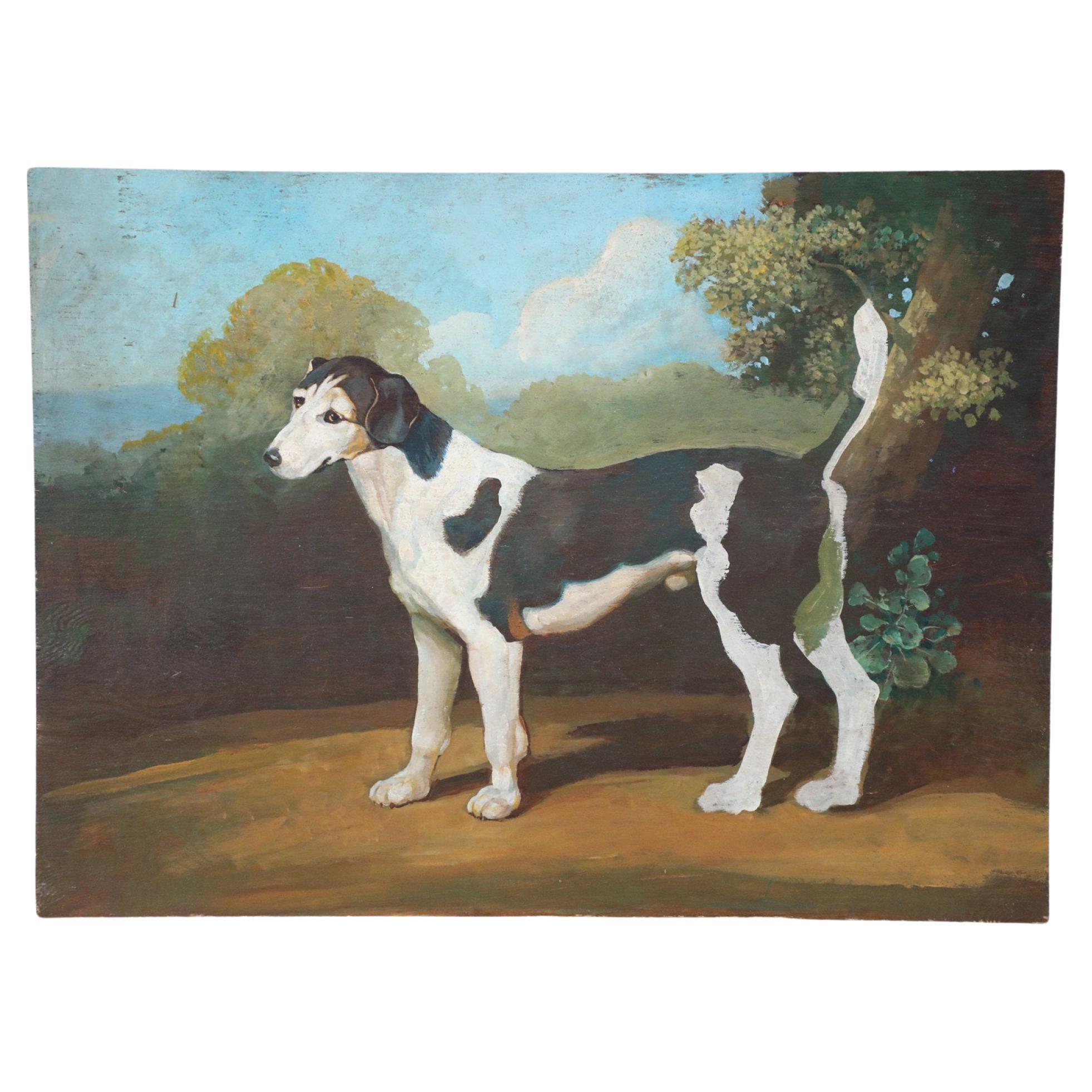 Black and White Dog Portrait Painting on Wood For Sale